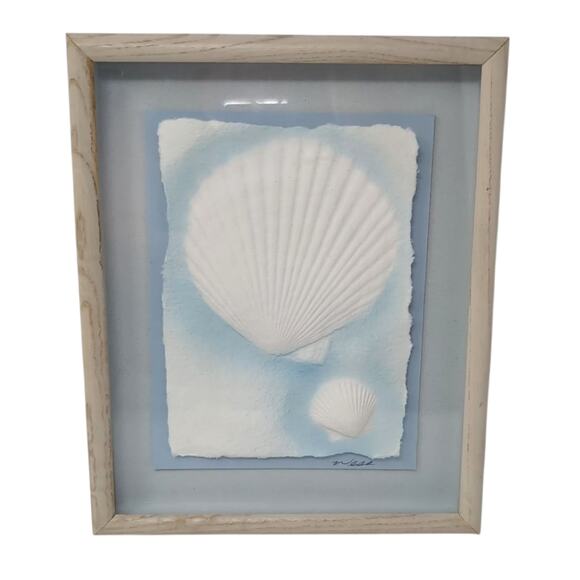 VTG Set of 2 Signed Wess Figi Graphics Pressed Paper Wall Art Shells Framed - Picture 5 of 12